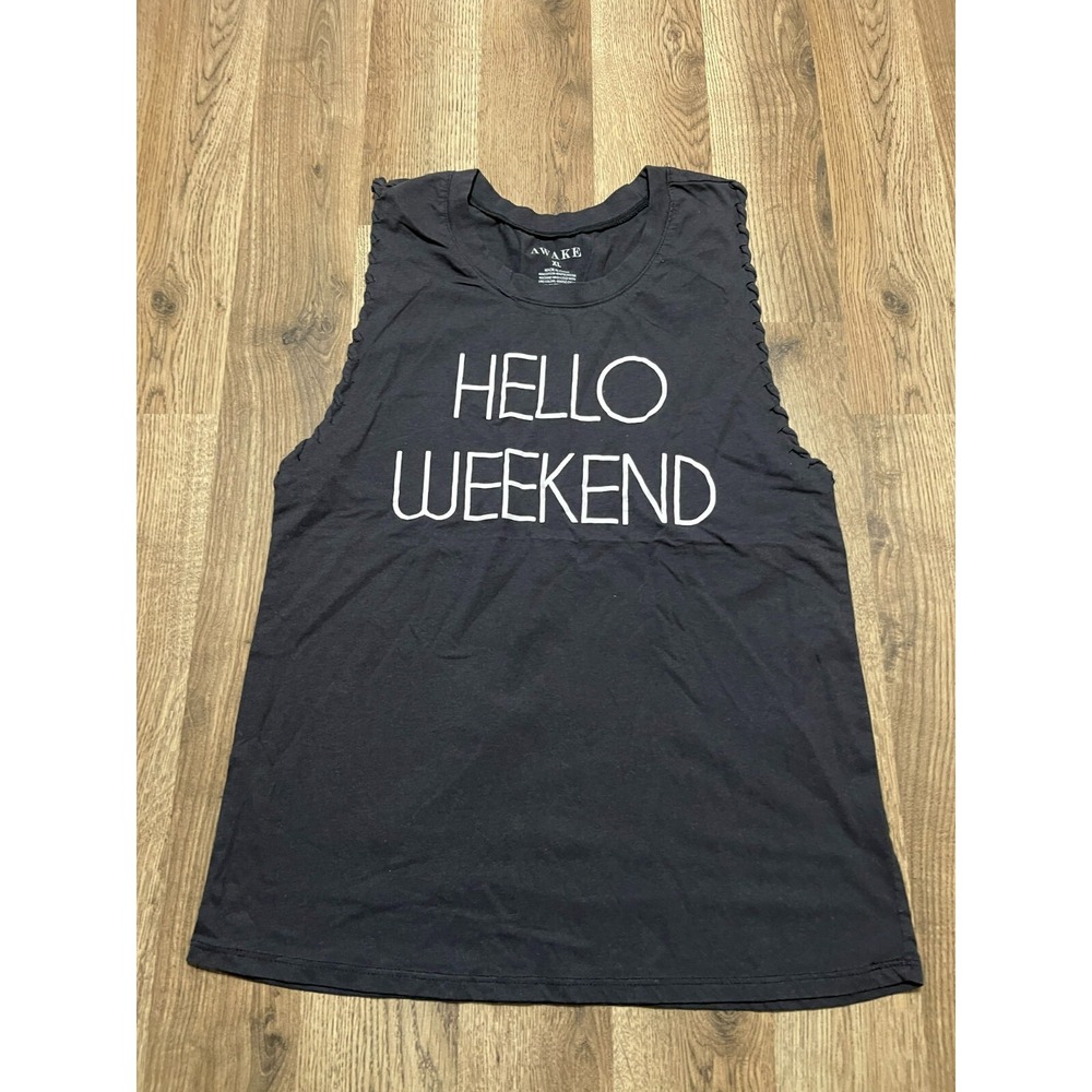 Awake Tank Top, Women's Size XL, Black, Sleeveless, HELLO WEEKEND